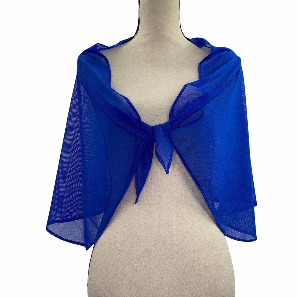 SOLID Blue Tie Front Wrap Shawl Scarf